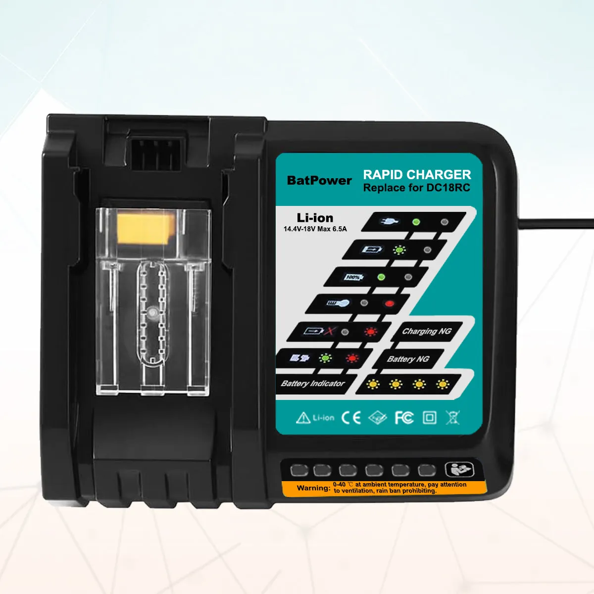 14.4V-18V 6.5A DC18RC Rapid Charger for Makita 18V Battery Charger BL1860B 6.0Ah BL1850B 5.0Ah BL1840B 4.0Ah BL1830B 3.0Ah 18V Battery Charger DC18RD