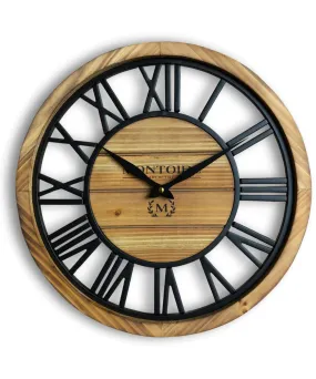 16-Inch Rustic Wooden Wall Clock with Roman Numerals - Battery Operated