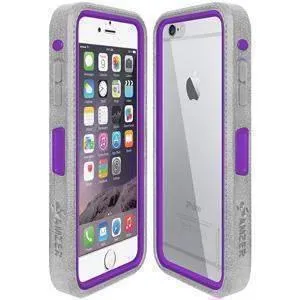 Amzer CRUSTA Rugged iPhone 6 Case Grey on Purple Shell With Tempered Glass