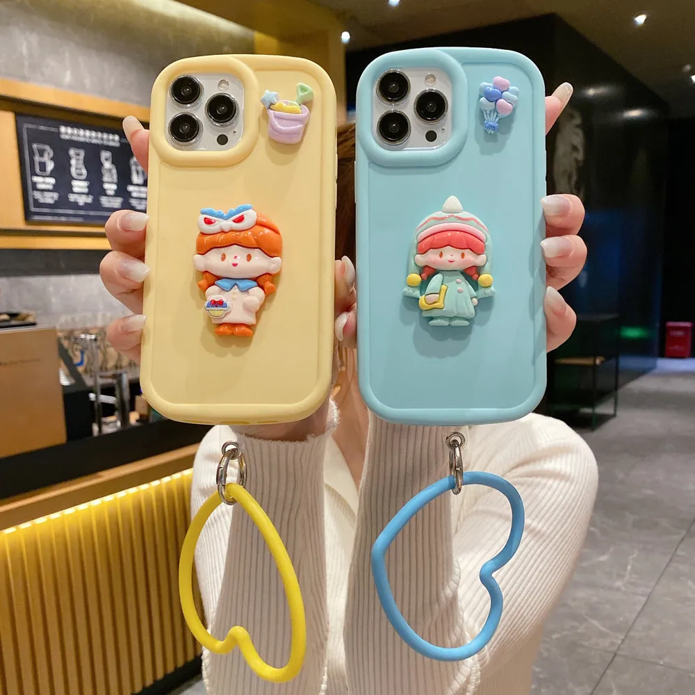 Cute Girl Cartoon 3D Princess Colored TPU (Soft) Phone Case with Heart Shape Bracelet - iPhone 14