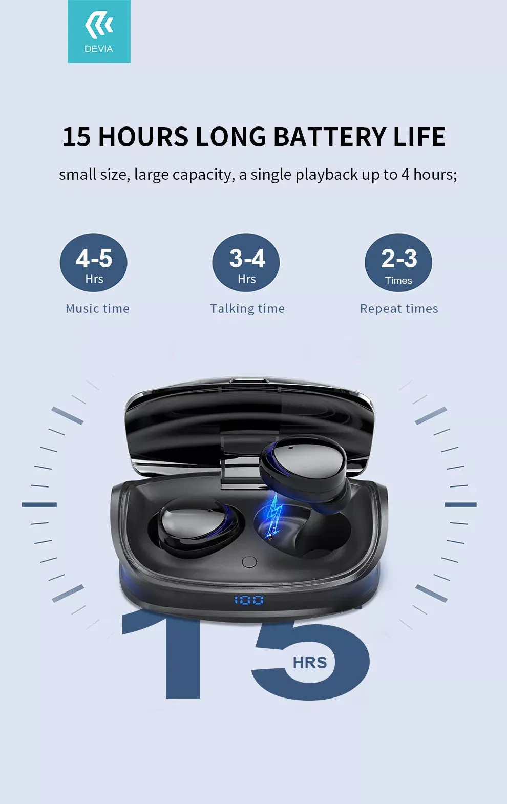 Devia Joy A9 Digital Display True Wireless Gaming Earbuds with Charging Case - Black