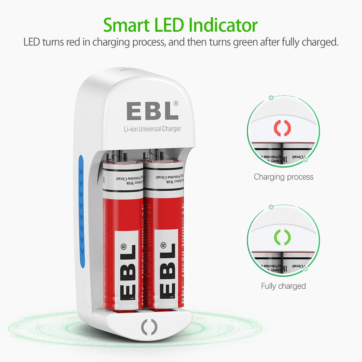 EBL 3.7V 3000mAh 18650 Rechargeable Batteries with 839 Lithium Battery Charger