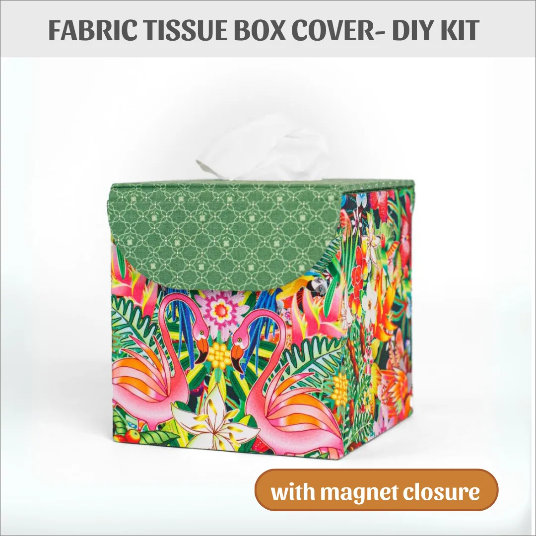 Fabric tissue box cover with magnet closure DIY kit, cartonnage kit 141a