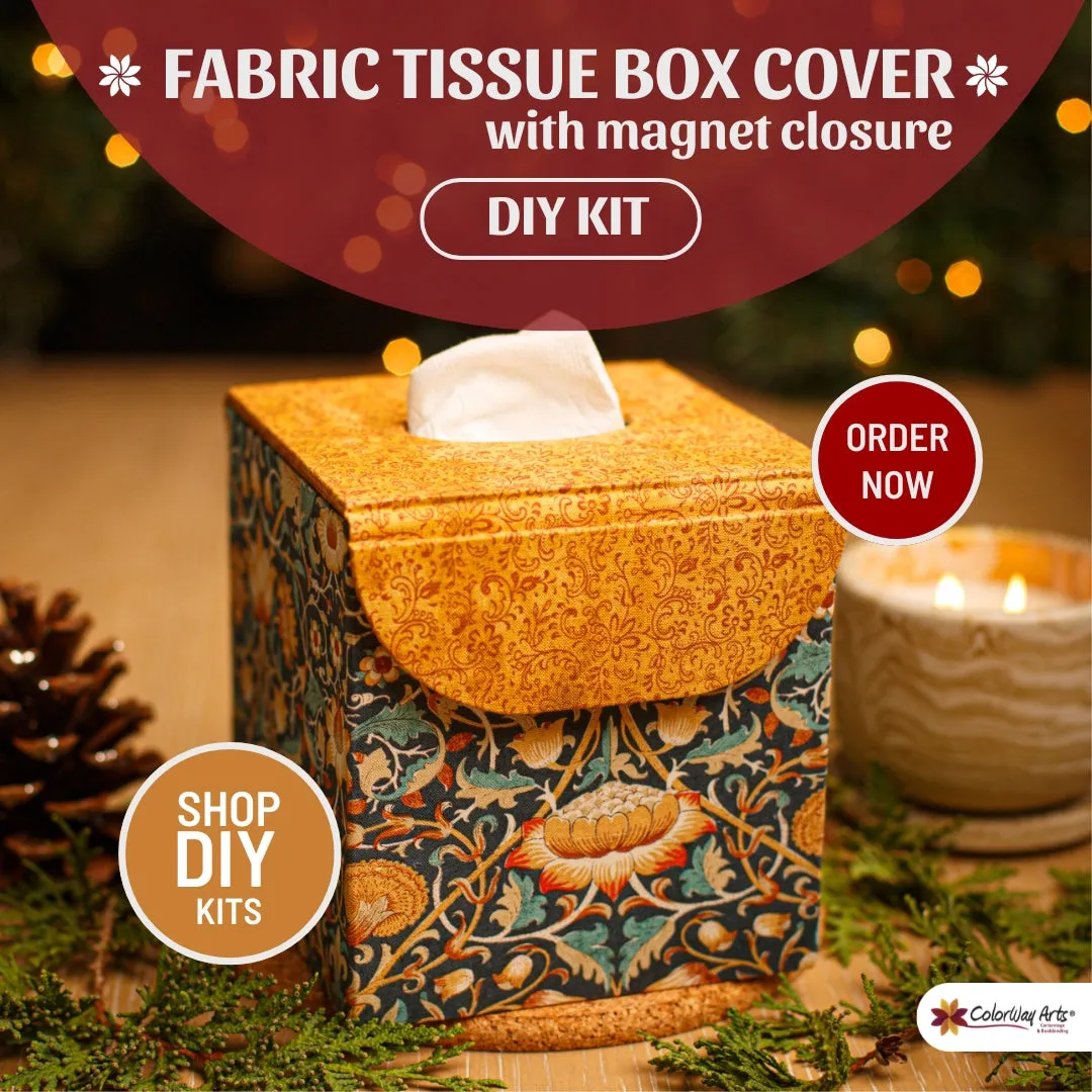 Fabric tissue box cover with magnet closure DIY kit, cartonnage kit 141a