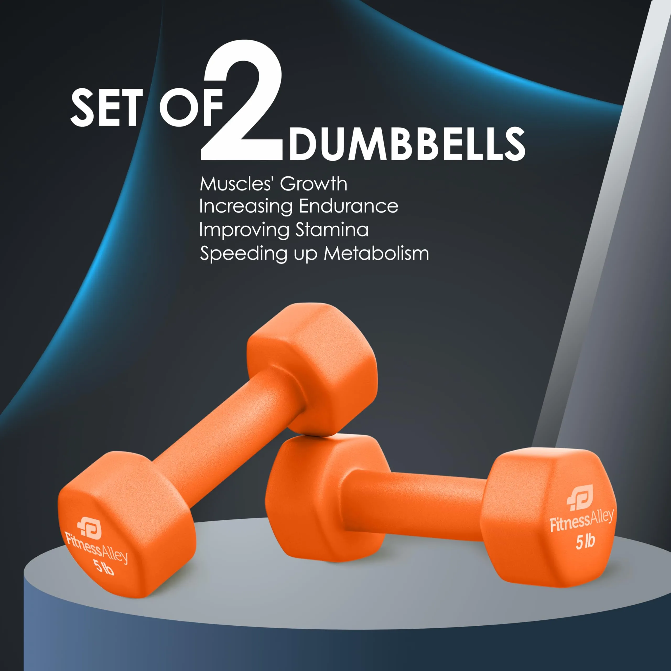 Fitness Alley Neoprene Coated 5lb Hex Dumbbells Orange Pair