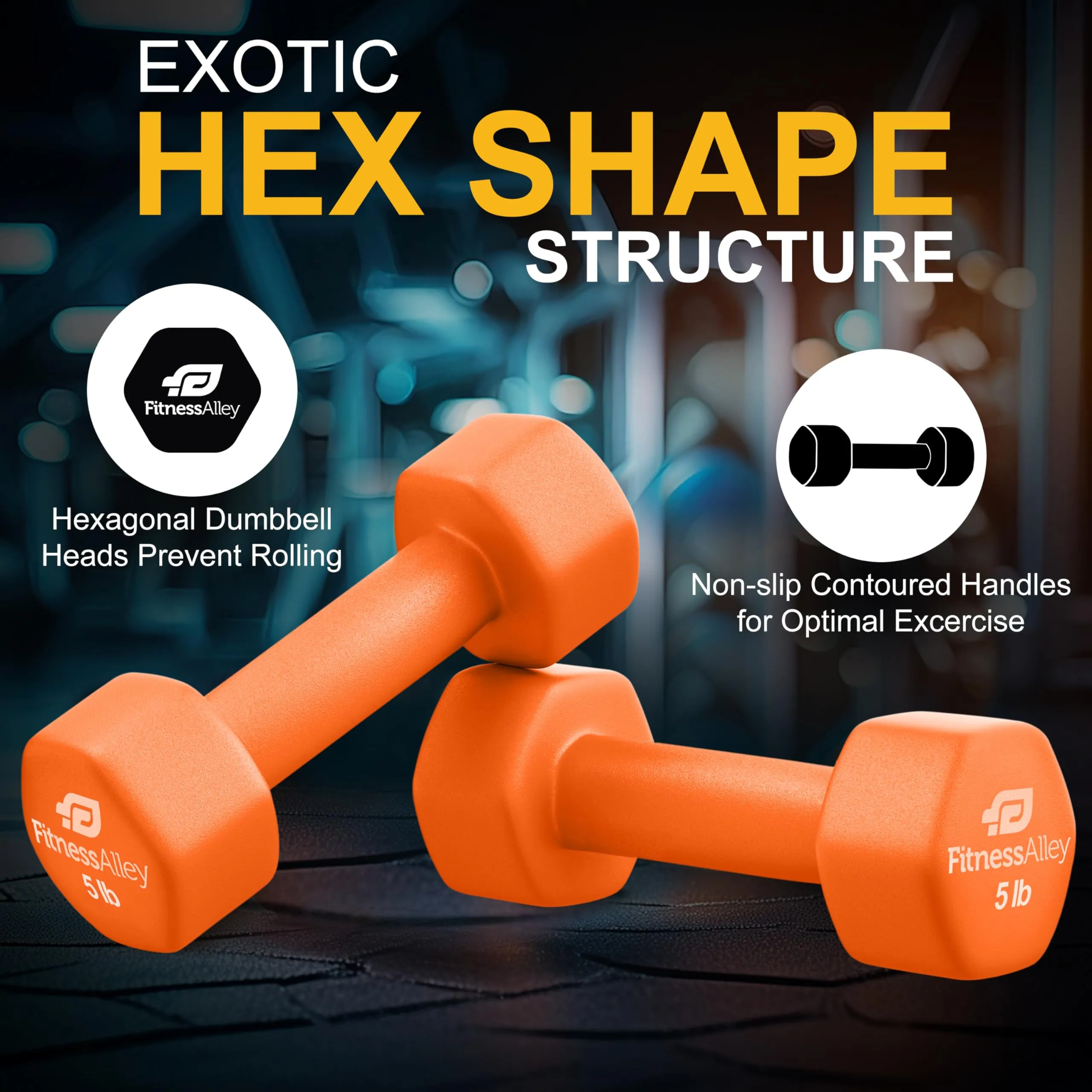 Fitness Alley Neoprene Coated 5lb Hex Dumbbells Orange Pair