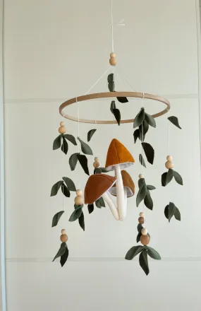 Forest style mobile with mushrooms and leaves