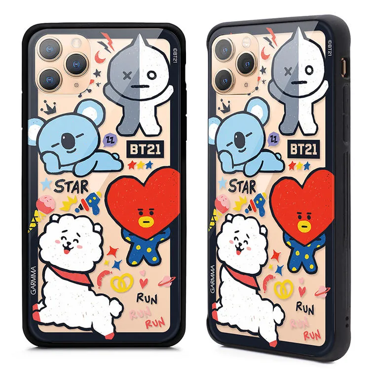 GARMMA BT21 UNIVERSTAR Air Barrier Shockproof Tempered Glass Back Case Cover