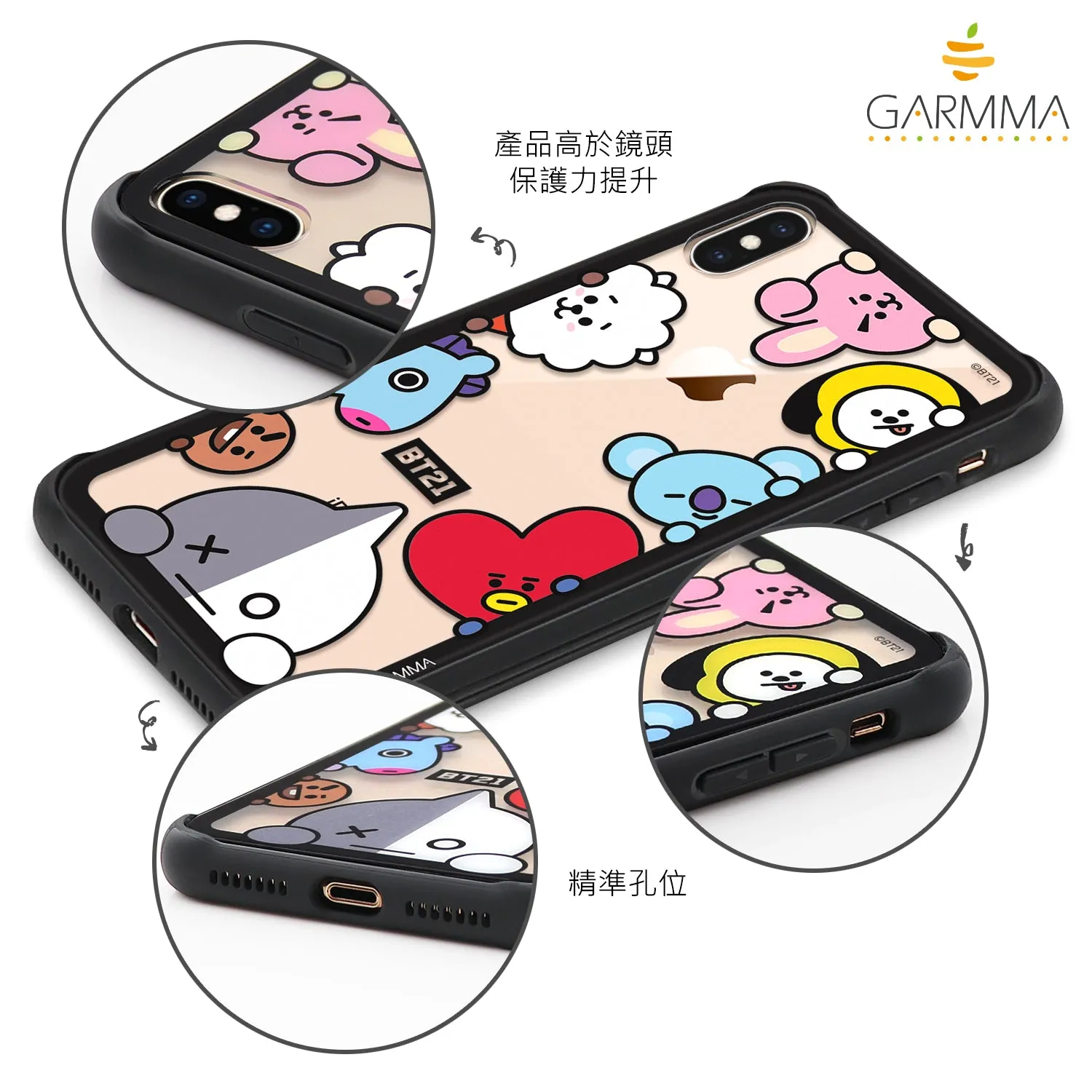 GARMMA BT21 UNIVERSTAR Air Barrier Shockproof Tempered Glass Back Case Cover