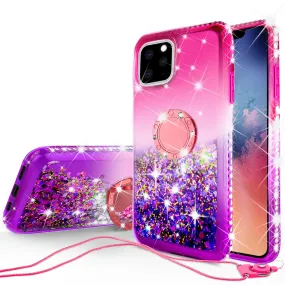 Glitter Phone Case Kickstand Compatible for Apple iPhone 12 mini Case, iPhone 12 mini Case,Ring Stand Liquid Floating Quicksand Bling Sparkle Protective Girls Women for Apple iPhone 12 mini W/Temper Glass - (Hot Pink/Purple Gradient)