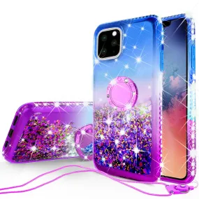 Glitter Phone Case Kickstand Compatible for Apple iPhone 13 Case, iPhone 13 Case,Ring Stand Liquid Floating Quicksand Bling Sparkle Protective Girls Women for Apple iPhone 13 W/Temper Glass - (Blue/Purple Gradient)