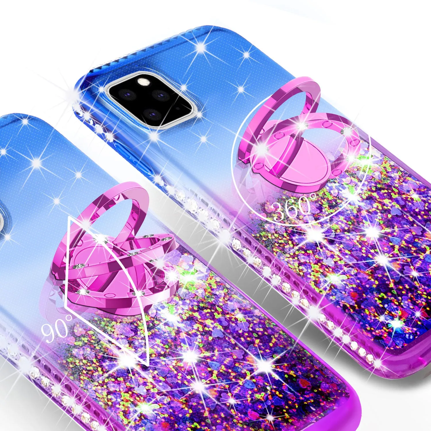 Glitter Phone Case Kickstand Compatible for Apple iPhone 13 Pro Case, iPhone 13 Pro Case,Ring Stand Liquid Floating Quicksand Bling Sparkle Protective Girls Women for Apple iPhone 13 Pro W/Temper Glass - (Blue/Purple Gradient)