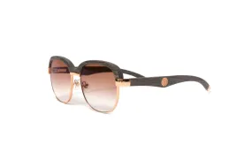 HIGH ROLLER 1 18KT Gold & Grey Wood Sunglasses, Gradient Brown Lenses