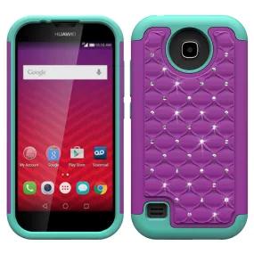 Huawei Union | Y538 Rhinestone Case , Slim Hybrid Dual Layer[Shock Resistant] Crystal Rhinestone Studded Case Cover - Purple/Teal