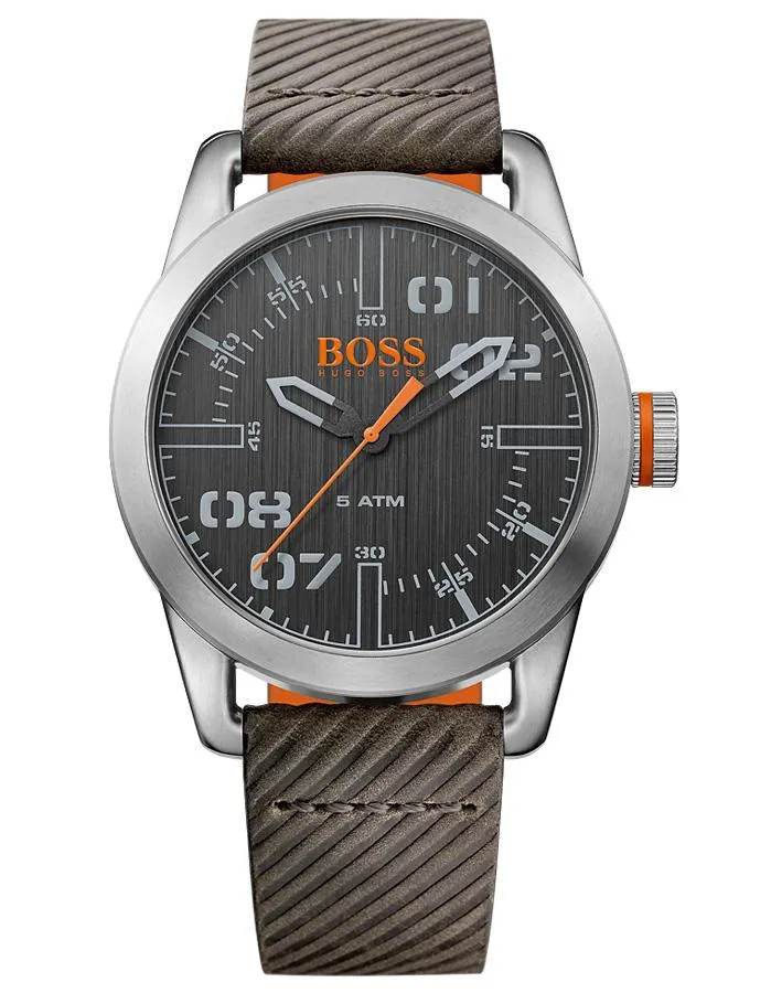 Hugo Boss Orange Oslo Mens Watch - Black Dial - Brown Leather Strap - 50m