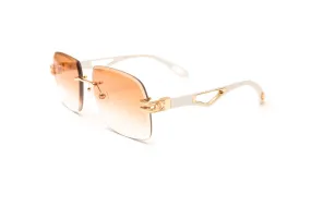 INFAMOUS 24KT Gold & White Wood Rimless Sunglasses, Gradient Brown Lenses