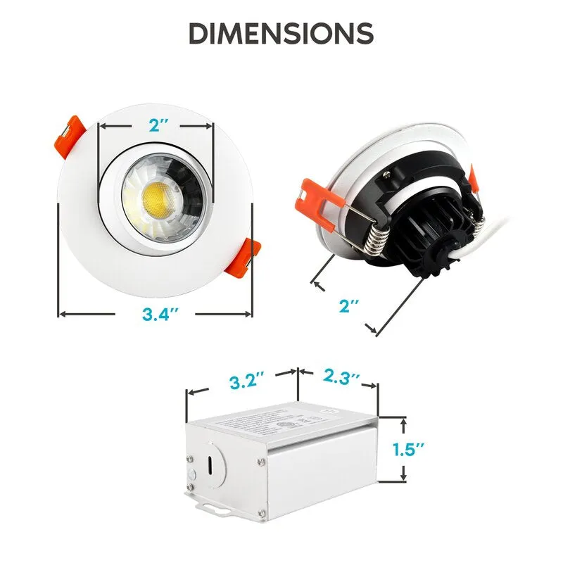 Luxrite LR23246 - 3 Inch Recessed Gimbal LED Downlight - 8 Watt - 600 Lumens - 3CCT Select - Dimmable - 40 Degree - 120 Volt