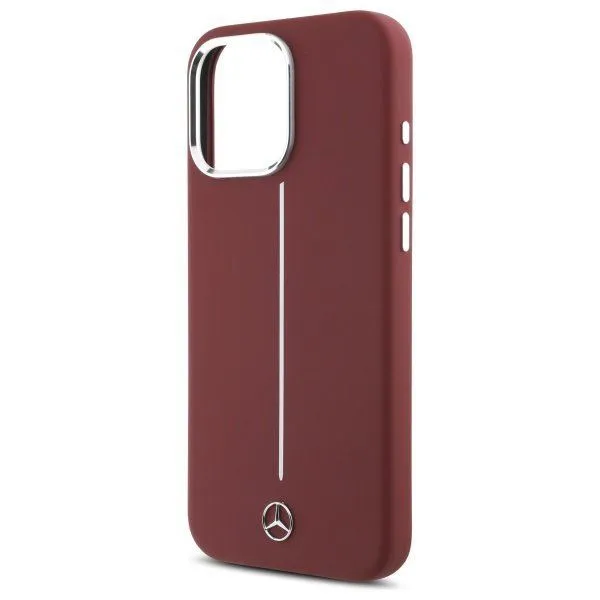 Mercedes Benz Silicone White Stripe Case with MagSafe for iPhone 16 Pro Max 6.9" Red - MEHMP16X23SUMSR