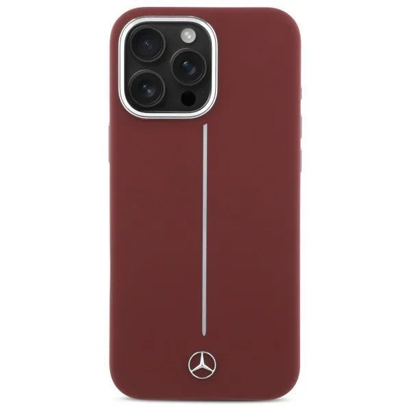 Mercedes Benz Silicone White Stripe Case with MagSafe for iPhone 16 Pro Max 6.9" Red - MEHMP16X23SUMSR