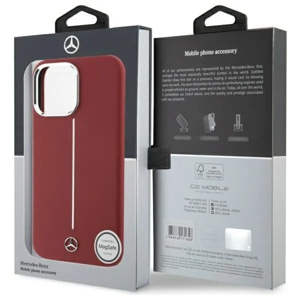 Mercedes Benz Silicone White Stripe Case with MagSafe for iPhone 16 Pro Max 6.9" Red - MEHMP16X23SUMSR