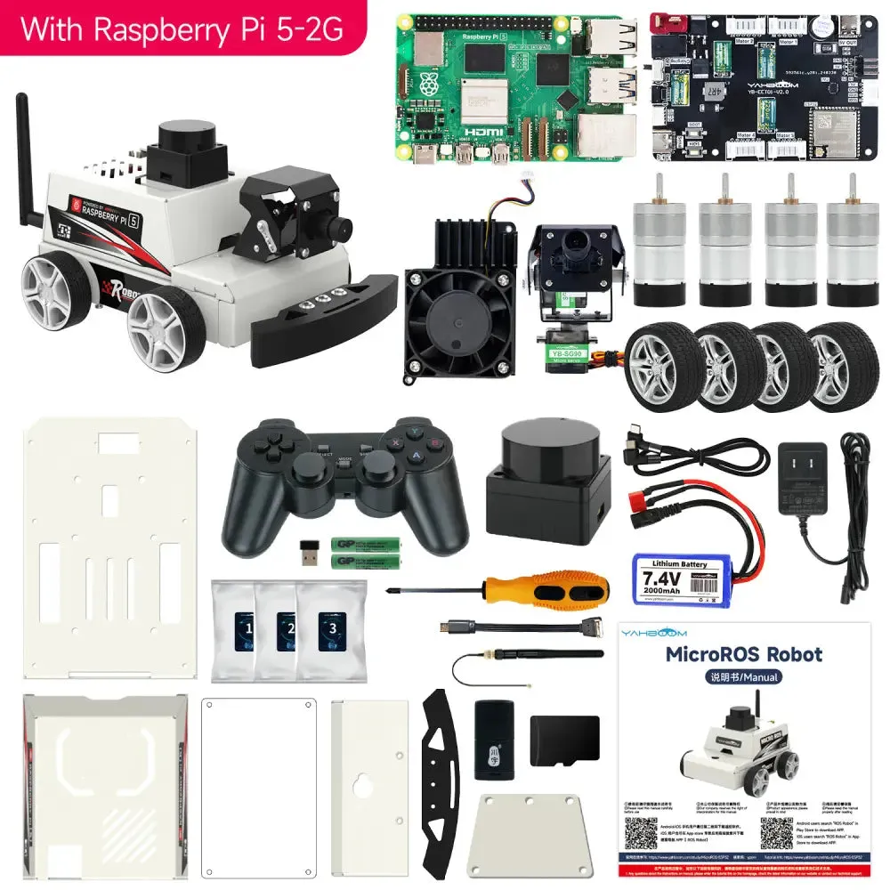 MicroROS-Pi5 ROS2 Robot Car for Raspberry Pi 5 (ROS2-HUMBLE Python3)-- with Raspberry Pi5-2GB