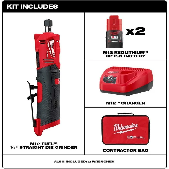 Milwaukee 2486-22 M12 FUEL™ 1/4" Straight Die Grinder Kit