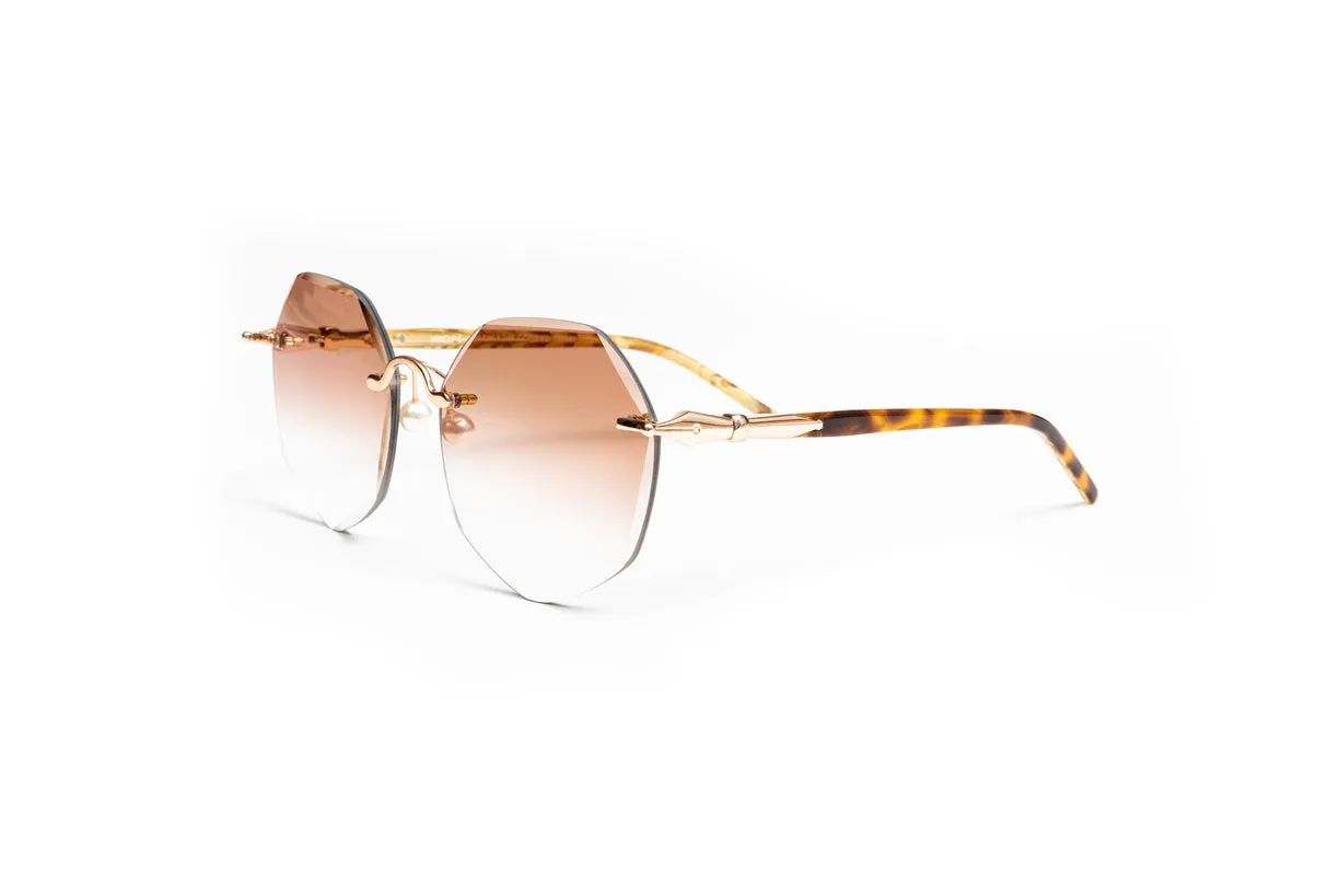 PEARL COLLECTION 18KT Gold & Tortoise Sunglasses, Gradient Brown Hexagon Lenses