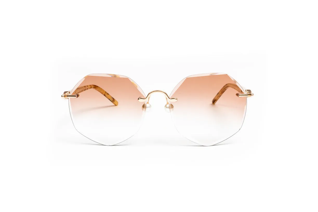 PEARL COLLECTION 18KT Gold & Tortoise Sunglasses, Gradient Brown Hexagon Lenses