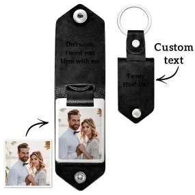 Personalised Leather Photo Keychain Custom Engraved Text Commemorative Keychain Anniversary Gifts