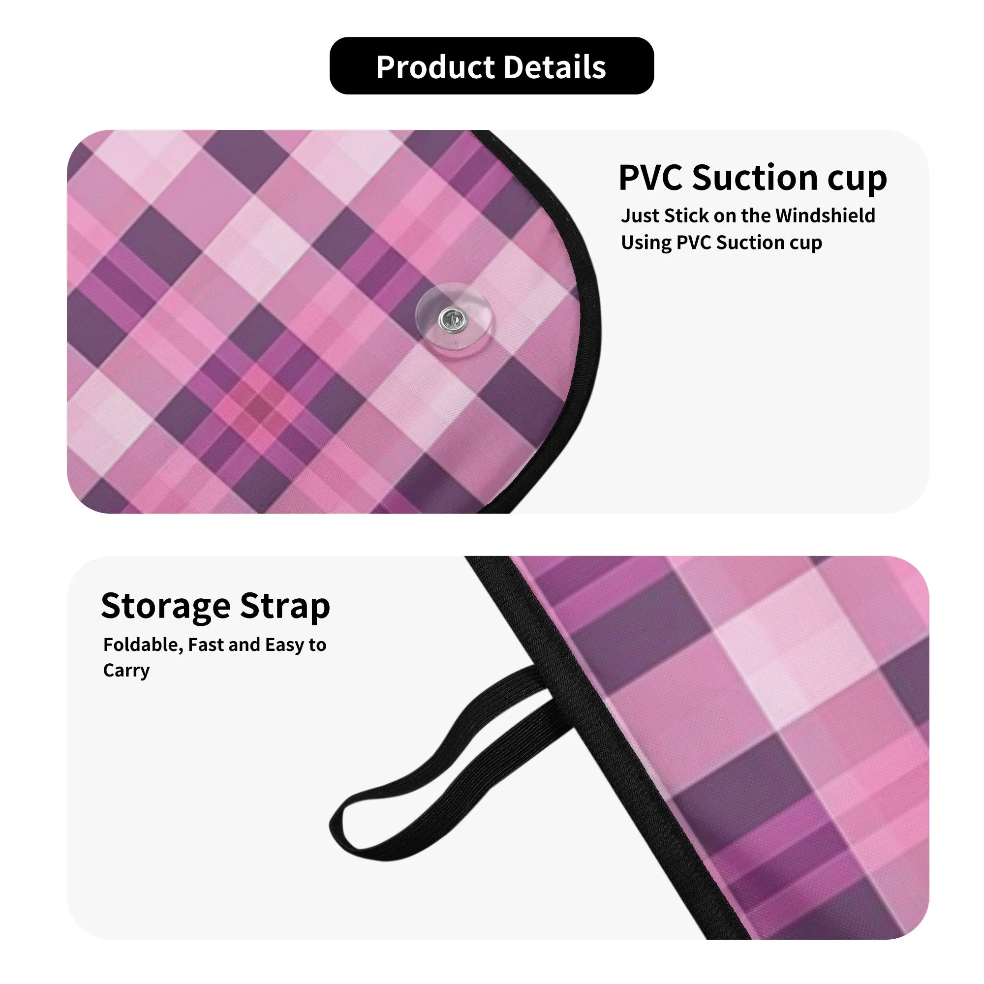 Pink Checkered Car Sun Shade, Plaid Check Front Windshield Blocker Auto Protector Window Visor Screen Cover Shield Men Women SUV Truck