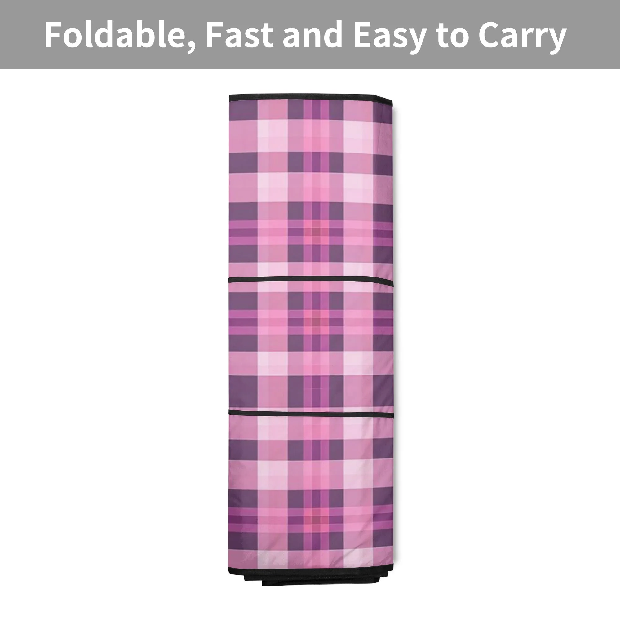 Pink Checkered Car Sun Shade, Plaid Check Front Windshield Blocker Auto Protector Window Visor Screen Cover Shield Men Women SUV Truck