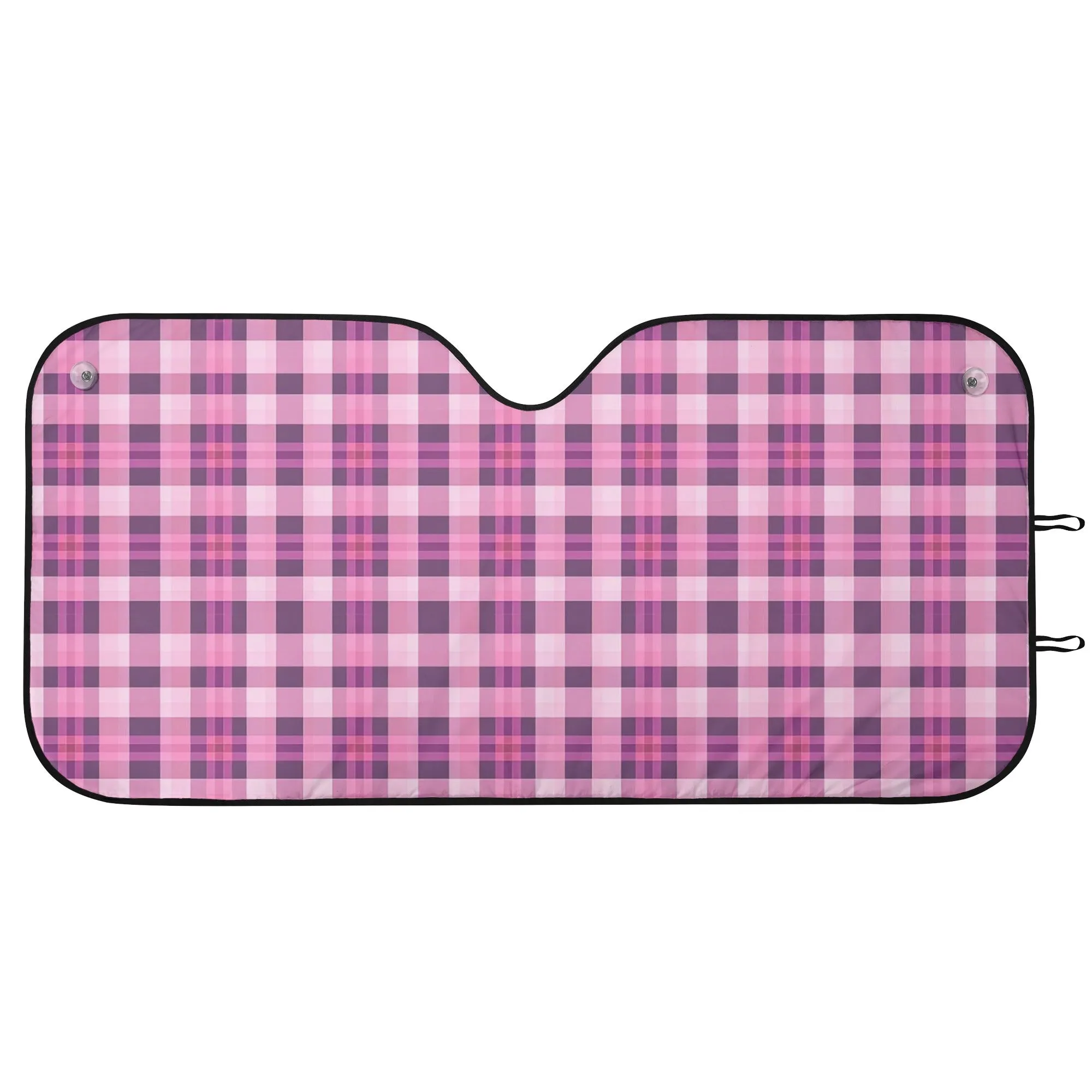 Pink Checkered Car Sun Shade, Plaid Check Front Windshield Blocker Auto Protector Window Visor Screen Cover Shield Men Women SUV Truck