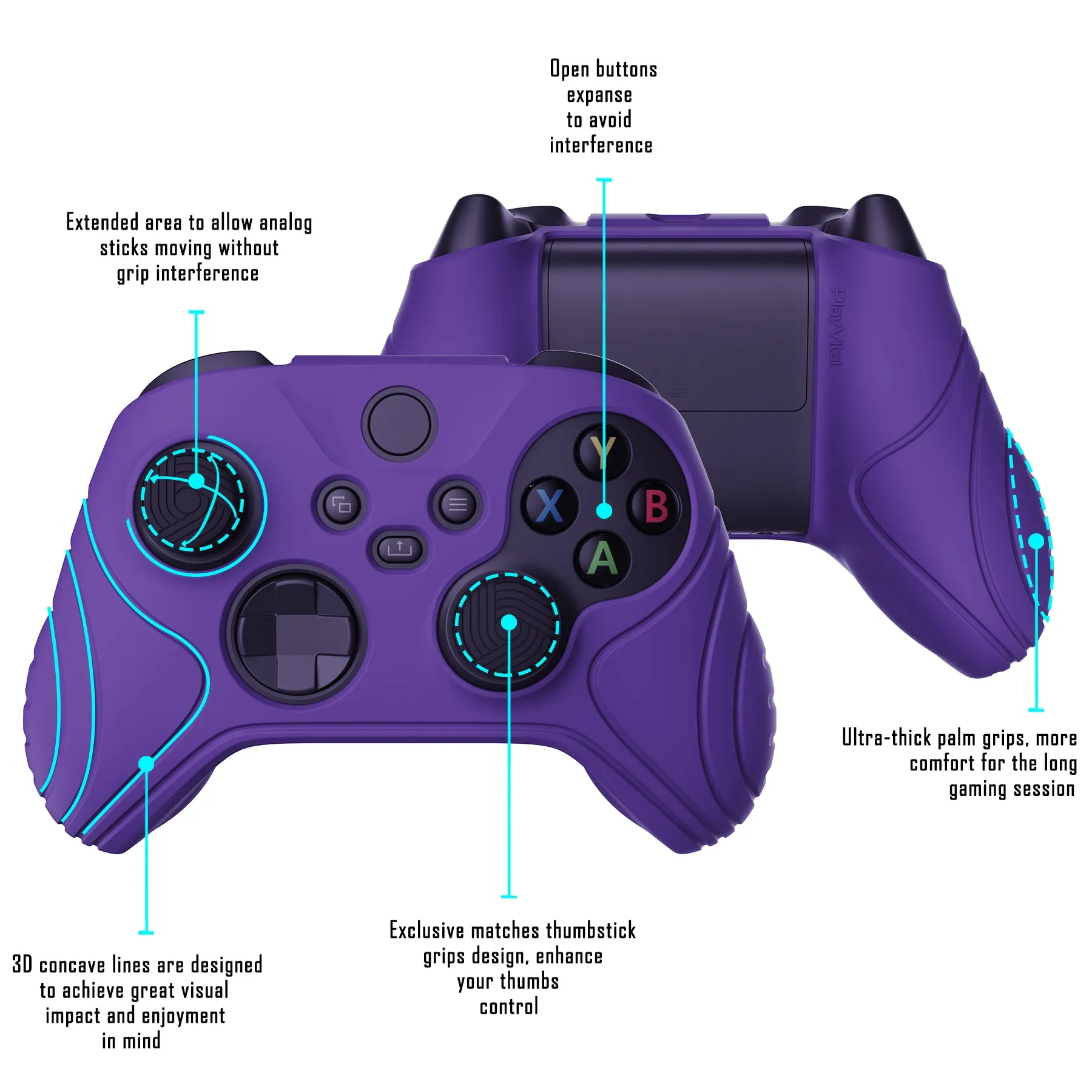 PlayVital Samurai Edition Purple Anti-slip Controller Grip Silicone Skin, Ergonomic Soft Rubber Protective Case Cover for Xbox Series S/X Controller with Black Thumb Stick Caps - WAX3007