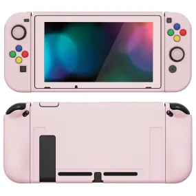 PlayVital ZealProtect Soft Protective Case for Nintendo Switch, Flexible Cover Protector for Nintendo Switch with Tempered Glass Screen Protector & Thumb Grip Caps & ABXY Direction Button Caps - Cherry Blossoms Pink - RNSYM5002