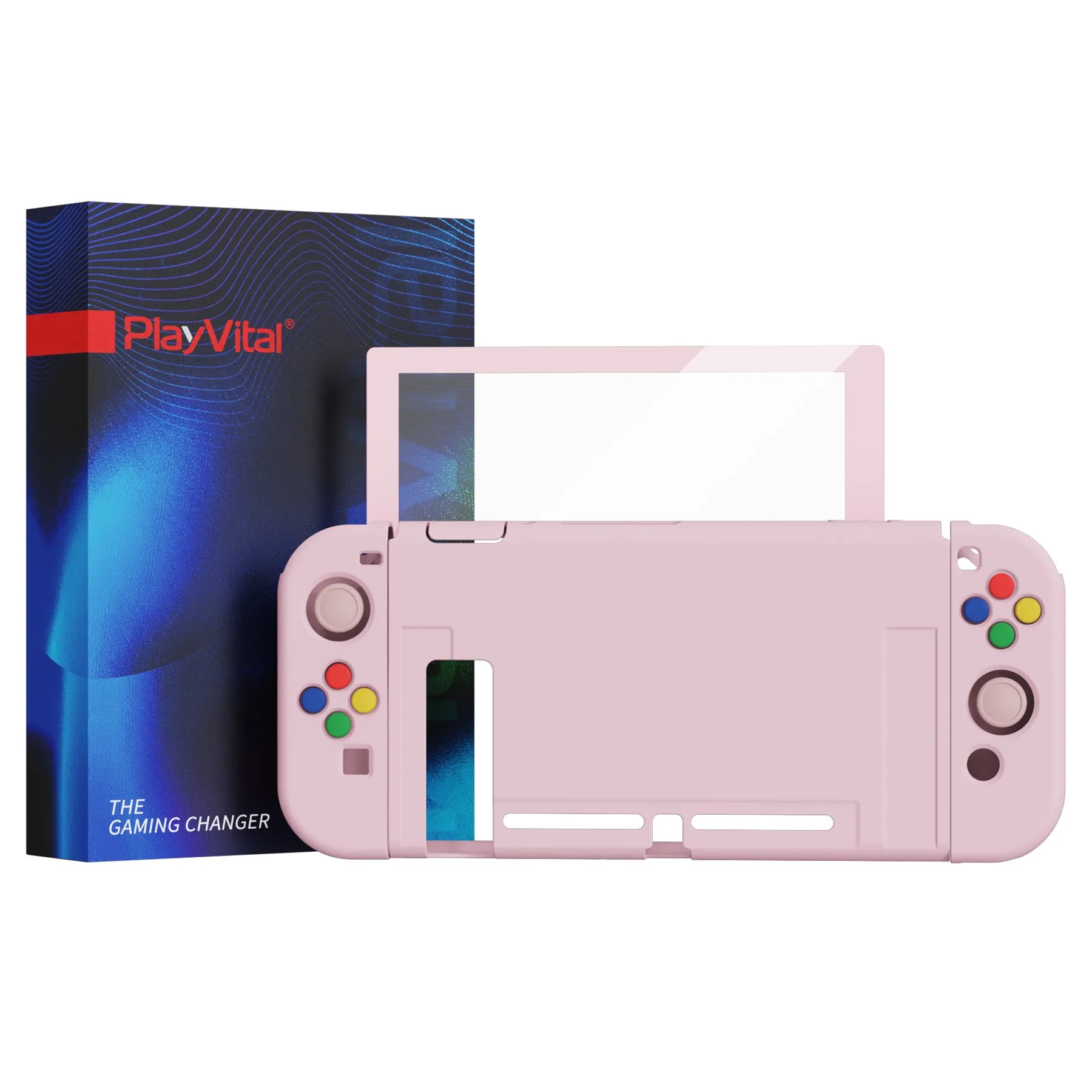 PlayVital ZealProtect Soft Protective Case for Nintendo Switch, Flexible Cover Protector for Nintendo Switch with Tempered Glass Screen Protector & Thumb Grip Caps & ABXY Direction Button Caps - Cherry Blossoms Pink - RNSYM5002