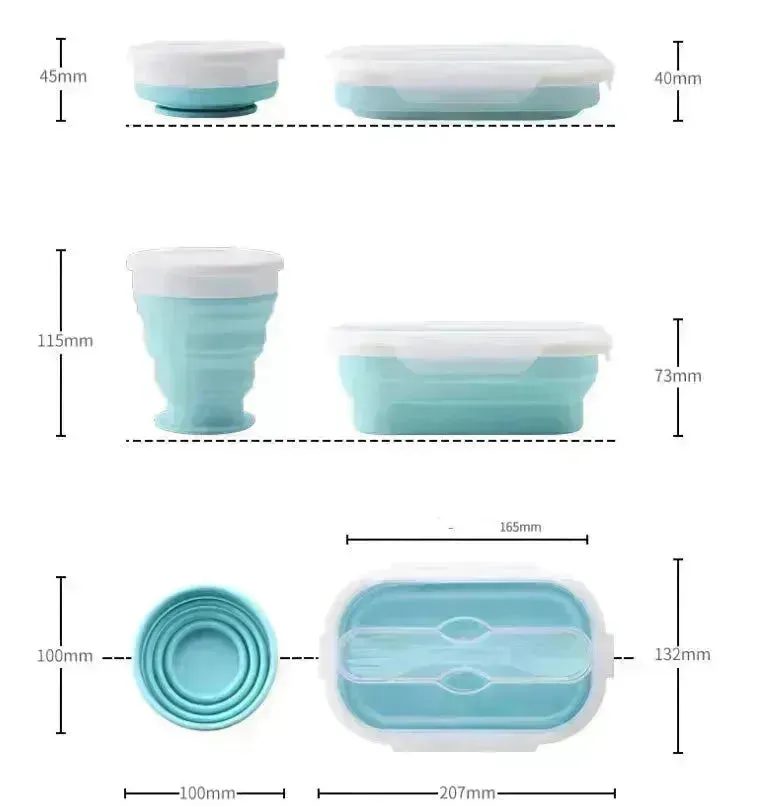 Portable Silicone Foldable Compressible Lunch Box container