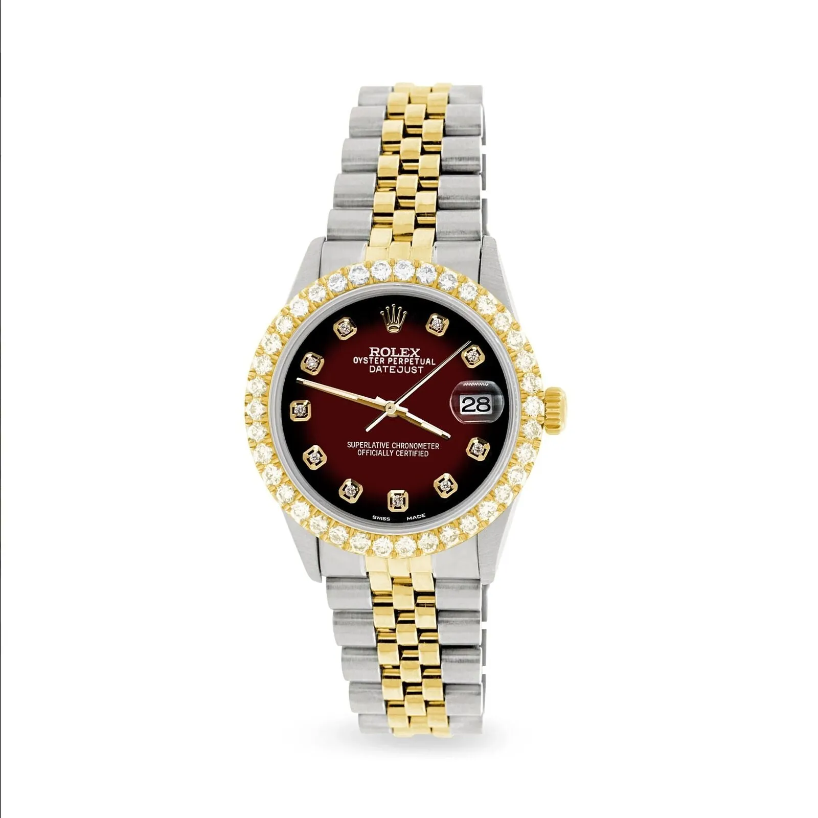 Rolex Datejust 2-Tone 3.05ct Diamond Bezel/Maroon Vignette Diamond Dial TFJ-142508558