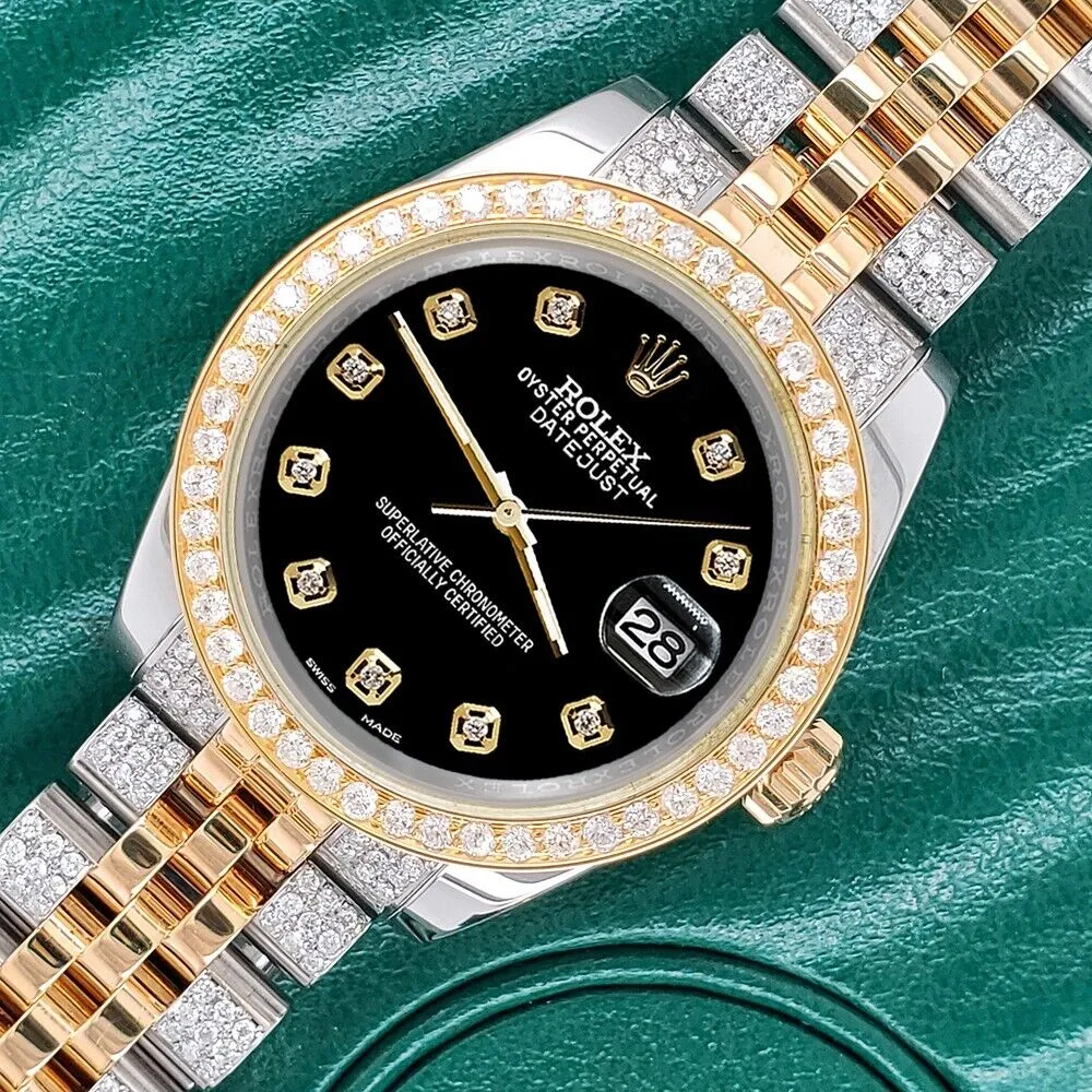 Rolex Datejust 31mm 2-Tone Watch 3.56ct Diamond Black Dial/Bezel/Bracelet TFJ-142507990