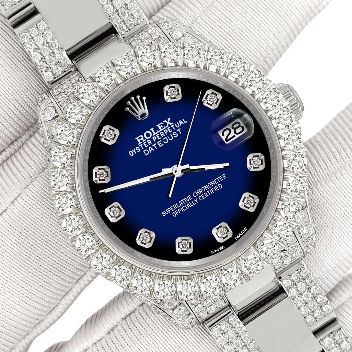 Rolex Datejust 31mm Pave 7.2ct Iced Diamond Blue Vignette Watch 178240 TFJ-142508416