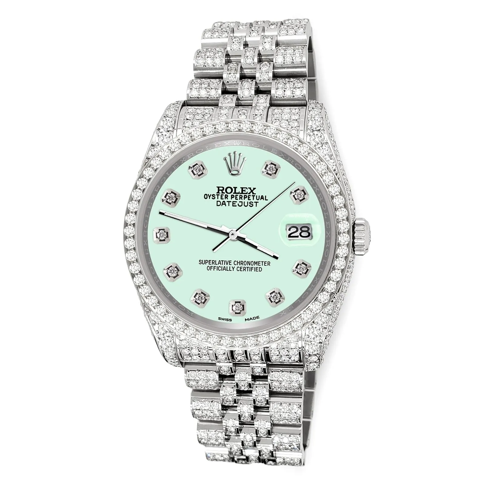 Rolex Datejust 36mm 10.2ct Iced Diamond Malachite Jubilee Watch  TFJ-142508346