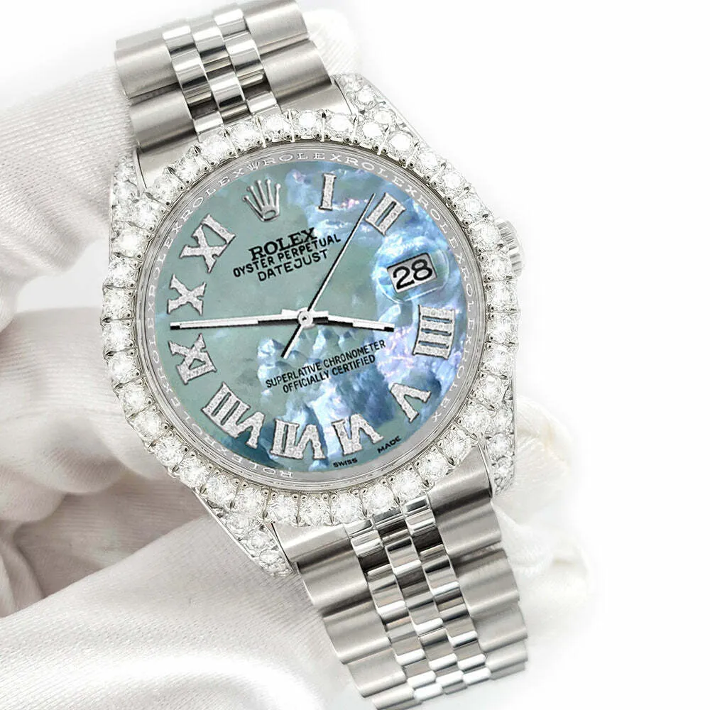 Rolex Datejust  36mm 4.2CT Diamond Bezel/Lugs/Tahitian Blue MOP Dial Watch TFJ-142508663