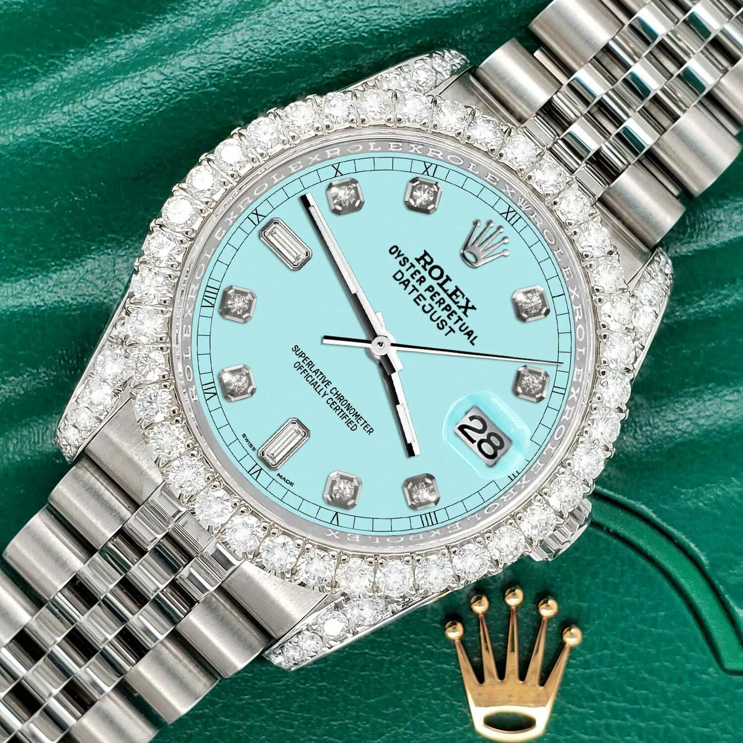 Rolex Datejust 36mm 4CT Diamond Bezel/Lugs/Aqua Blue 6 9 Baguette Dial  TFJ-142508629