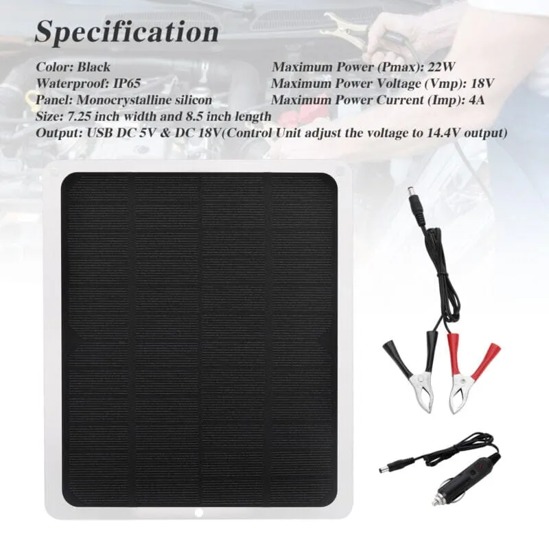 SMAXPro™ Solar Trickle Charger: 22W Panel, 12V Battery Maintainer Kit, Car/Boat/RV