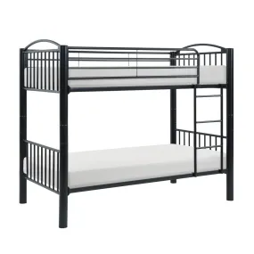 Twin/Twin Black Metal Bunk Bed with Guard Rails and Ladder