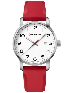 Wenger Mens Avenue Watch - White Dial - Red Silicone Strap - Date - 100m