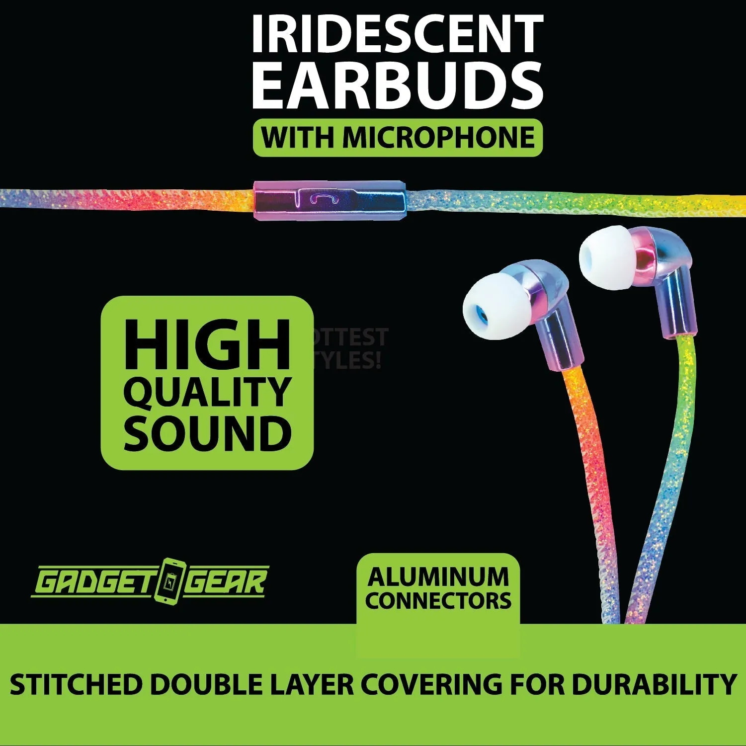 Wired Earbuds Iridescent with Mic - 6 Pieces Per Retail Ready Display 21946